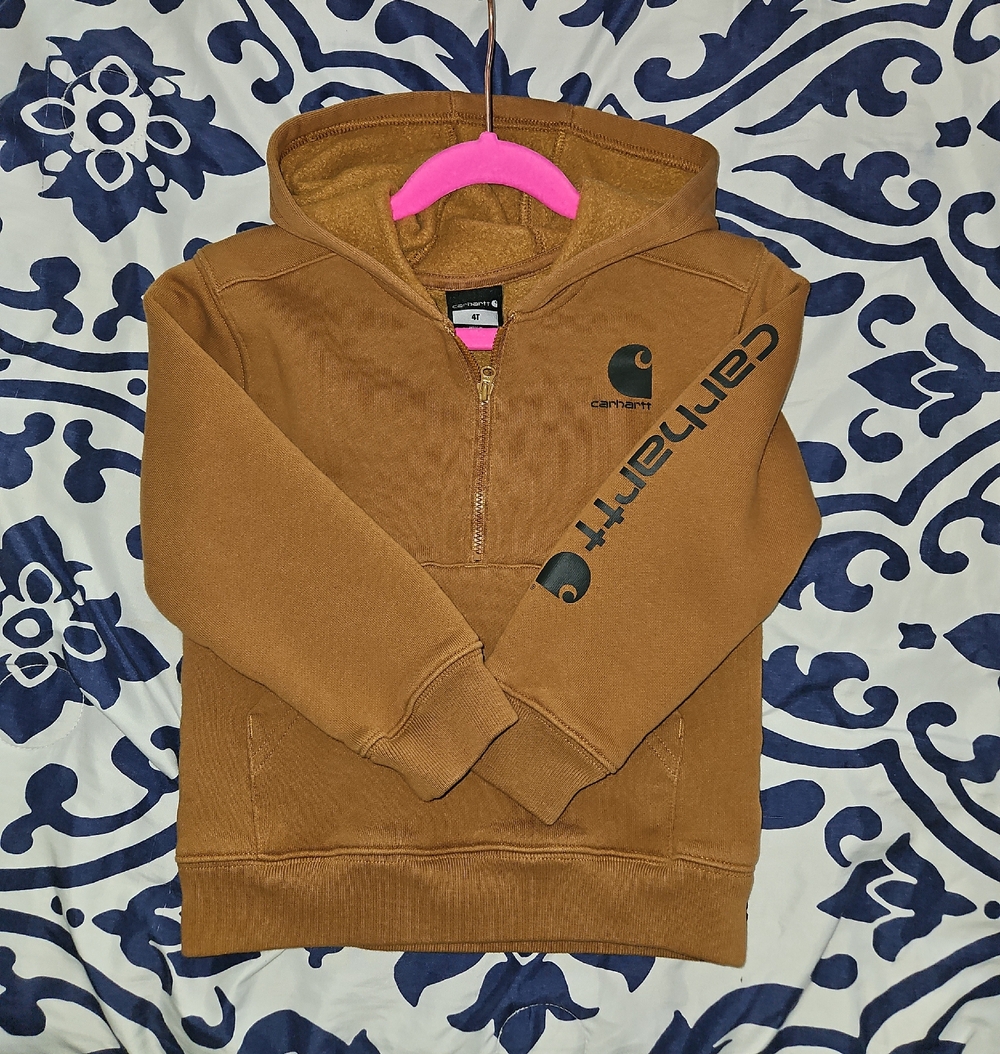 Carhartt Kids Brown Half-Zip Hoodie with Black Logo